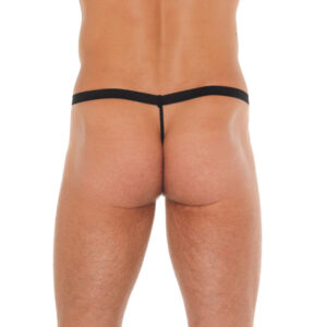 Mens Black GString With Leopard Print Pouch
