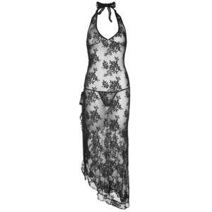 Leg Avenue 2 Piece Rose Lace Long Dress With Lace Side Black
